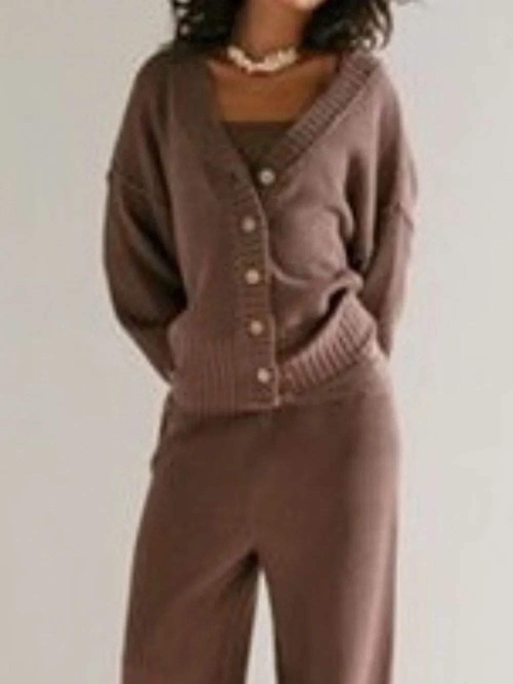 Free People Hailee Cardigan and Pant Cotton Set FP Beach Gulf Cocoa Size Small - Picture 1 of 10